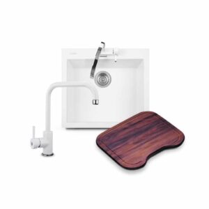 Kit tarja singola media + Mezcladora reno + Tabla de picar de madera