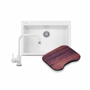 Kit tarja  Singola Grande + Mezcladora Reno +  Tabla de picar de madera