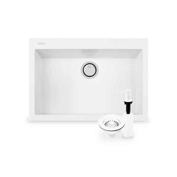 KIT Tarja Singola Grande Blanco + Dispensador de Jabón Blanco + Contra Canasta Blanco